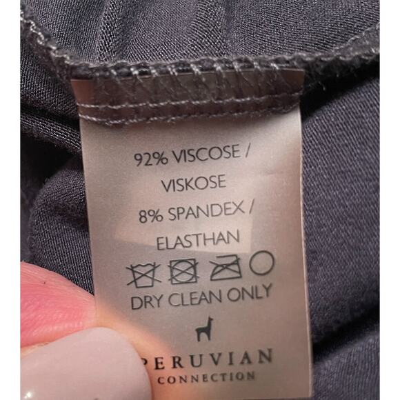 Peruvian Connection Dress Sz M Gray Stretch Knit Tie Waist Slits Casual Stretch - Picture 12 of 12